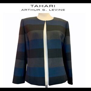 Tahari Arthur S Levine blue gray striped blazer